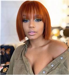 Fall Bob Hair Color, Fall Bob, Hair Orange, Bob Hair Color, Short Human Hair Wigs, Dope Hairstyles, Bob Hair, Straight Human Hair, Hair Color For Black Hair