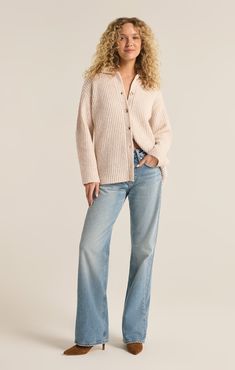 Meet your new favorite button-up sweater, made from our signature and oh-so-soft Yummy Yarns for ultimate comfort. Featuring a jersey stitch collar, full-length sleeves, and a relaxed fit, it adds an elevated option to your sweater collection. Button Up Sweater, Short Kimono, Sweater Collection, Blouse Pants, Loungewear Shorts, Ribbed Sweater, Scarf Hairstyles, Sweater Weather, Jeans Dress