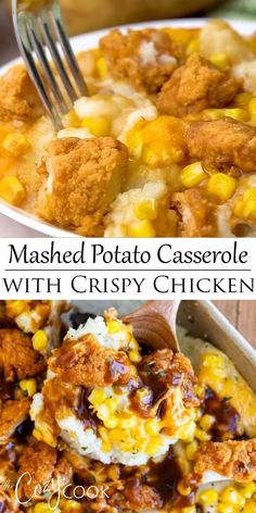 mashed potato casserole with crispy chicken is an easy and delicious side dish