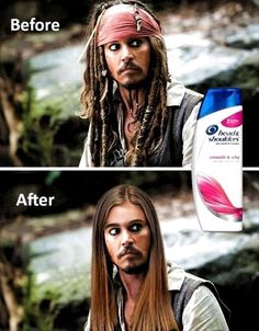 the before and after pictures of captain jack sparrow's hair, which is being used to