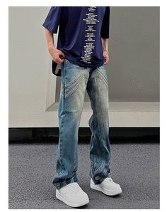 fb-feed Blue Bottoms With Contrast Stitching For Summer, Blue Wide Leg Bottoms With Contrast Stitching, Blue Wide-leg Bottoms With Contrast Stitching, Blue Relaxed Fit Jeans With Contrast Stitching, Blue Pants For Streetwear, Casual Full-length Pants With Contrast Stitching, Blue Pants With Contrast Stitching For Spring, Non-stretch Blue Pants For Streetwear, Blue Bottoms With Contrast Stitching For Streetwear