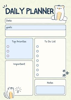 a daily planner with an image of a polar bear and stars on the top right side