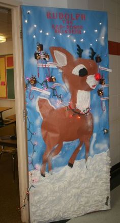 a door decorated to look like a reindeer