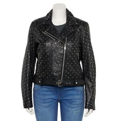 Add an edgy touch to your outerwear with this women's Whet Blu studded leather jacket. Add an edgy touch to your outerwear with this women's Whet Blu studded leather jacket. Genuine lambskin leather Windproof and water resistant shell Studded details Zipper front Long sleeves Adjustable belt 3 exterior, 2 interior pocketsFIT & SIZING 24-in. approximate length from center back to hem Designed to hit above the knees LightweightFABRIC & CARE 100% Leather Lining: polyester Dry clean Imported Edgy Studded Winter Outerwear, Trendy Studded Outerwear For Winter, Studded Long Sleeve Winter Outerwear, Edgy Winter Biker Jacket With Rhinestone Rivets, Edgy Long Sleeve Outerwear With Rhinestone Rivets, Edgy Biker Jacket With Rhinestone Rivets For Winter, Winter Fitted Studded Outerwear, Fitted Winter Outerwear With Studs, Fitted Studded Winter Outerwear