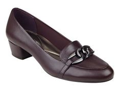 Easy Spirit style Umandra detailed dress loafer in dark wine (burgundy) leather. Color is closest to photo #1. Gunmetal finish metal chain hardware embellishment. Coordinating needle stitching. Soft fabric lining. Cushioned smooth footbed. Comfortable slightly rounded toe. Flexible non-slip outsole. Superior cushioning and shock absorption. Just under 1 1/2 inch leather covered heel. New and perfect in their original box. The gunmetal detailing gives the shoe a modern look ! Elegant Burgundy Office Loafers, Cute Womens Shoes, Detailed Dress, Dress Loafers, Most Comfortable Shoes, Easy Spirit, Photo 1, Leather Cover, Loafers For Women