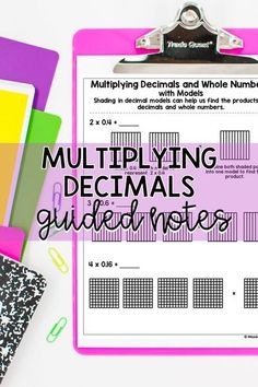 a clipboard with the words multiplying decmal's guide notes on it