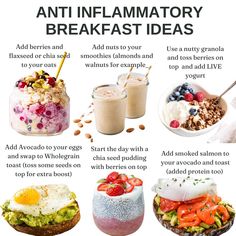 an image of breakfast foods that include eggs, yogurt and other things to eat