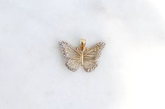 Give her the gift of wings with this beautiful butterfly necklace. DETAILS - 14k yellow gold butterfly with rhodium plating VARIATIONS If you require any variation of this style (a different style chain, longer chain, etc.) feel free to message us. We will do our best to accommodate you. Additional costs may apply depending on the variation. POLICY We do accept returns on this item minus a $25 restocking fee. Return shipping is the responsibility of the buyer. Any expedited shipping will not be Gold Butterfly Jewelry, Gold Chain Women, Gold Butterfly Necklace, Butterfly Necklace Gold, Fancy Jewelry Necklace, Chain Women, Gold Bangles Design, Butterfly Jewelry, Bangle Designs