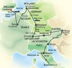 a map showing the route of europe and italy, with all its major cities on it