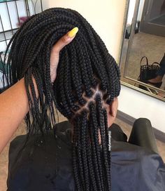 Finished Jumbo French Braids For Black Women, Big French Braids For Black Women, Large Parts Small Box Braids, Single French Braid Black Hair, French Braid Extensions Black, Box Braid Hair, Protective Hairstyles For Natural Hair, Long Box Braids