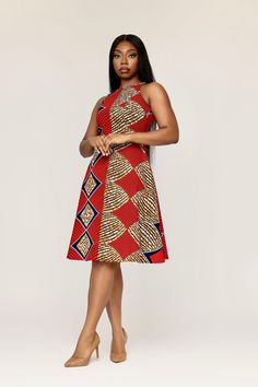 The Ejiro African Print dress exudes that regal feeling. Dare to stand out and have all eyes on you in this beautiful hand-made African Print dress. We creatively placed 2 contrasting patterns side by side which really brings this dress to life. It’s like wearing a work of art !! Round neck Length- 42 inches Sleeveless Lined Back zipper 2 side pockets 100% cotton Hand wash with cold water Could be dry cleaned Low iron Nigeria Dress, South African Traditional Dresses, December Outfits, Afro Fashion, Casual Dresses Plus Size, African Styles, African Print Clothing, Short African Dresses, African Dresses Modern