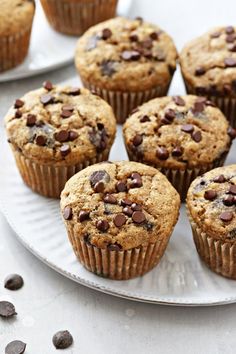 several chocolate chip muffins on a plate