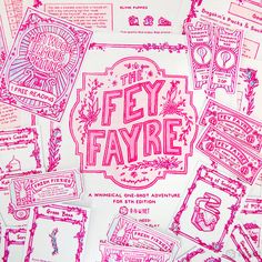 many different pink and white flyers with the words fly fayrre on each one