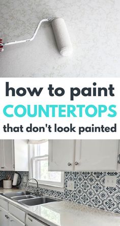 Laminate Kitchen Countertops Makeover, Redoing Formica Countertops, Counter Top Redo Diy, Paint Stone Countertop, Redo Formica Countertops, Kitchen Counter Resurfacing, White Counter Top Kitchen Ideas, Bathroom Countertop Redo Cheap, How To Update Formica Countertops