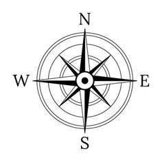 a black and white compass with the letter s in it's center, on a white background