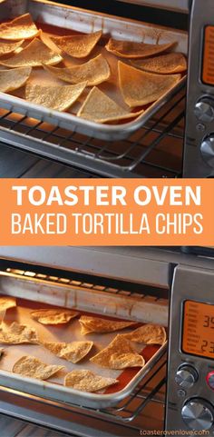 toaster oven filled with baked tortilla chips