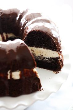 a chocolate cake with white frosting on a plate