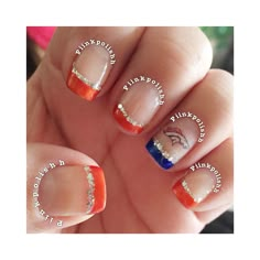 I love my Denver Broncos!!! (: Denver Broncos nails. Bronco Nails Denver, Denver Broncos Nails Designs, Denver Nuggets Nails, Team Spirit Nails, Denver Nails, Auburn Nails, Bronco Nails, Denver Broncos Nails