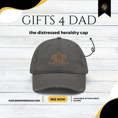 Great gift giving for Dad starts with Kingsmen Premium. Expand your headwear collection with this fashionable dad hat. With a slightly distressed brim and crown fabric, it’ll add just the right amount of edge to your look. For a quick and easy outfit pair it with slacks, your favorite jeans, and a sports tee. Distressed Dad Hat With Curved Brim, Trendy Curved Brim Distressed Dad Hat, Trendy Distressed Dad Hat With Curved Brim, Casual Dad Hat With Curved Brim For Father's Day, Trendy Distressed Adjustable Dad Hat, Father's Day Casual Baseball Cap With Curved Bill, Casual Curved Bill Baseball Cap For Father's Day, Adjustable Cotton Dad Hat For Father's Day, Casual Cotton Baseball Cap For Father's Day