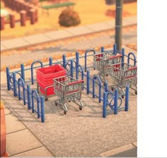 several shopping carts lined up next to each other