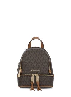 67% Canvas, 17% Polyester, 14% Cotton, 2% Polyurethane Michael Kors Bag Brown, Michael Kors Backpack, Grey Backpacks, Chloe Purses, American Fashion Designers, Convertible Backpack, Brown Canvas, Sneaker Wedge, Mini Backpack