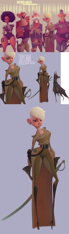 an animated character is shown with different poses and hair styles, including the headdress