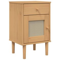 a small wooden cabinet with a mesh door