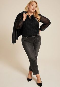 Plus Size Leighton Heart Jacquard Long Sleeve Blouse | maurices