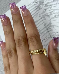 #purple #nails #nailart Nails For Purple Hoco Dress, Purple Birthday Nails Almond, Purple And Gold Short Nails, Purple Latina Nails, Sweet 16 Purple Nails, Purple Quinceanera Nails Short, Quinceanera Nails Purple, Quince Nails Purple, Purple And Gold Nails Acrylic