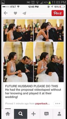 a man and woman sharing a joke on their wedding day, with the caption that reads'future husband please do this he had the proposal