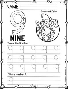 the number nine worksheet for children to practice their handwriting and writing skills, including numbers