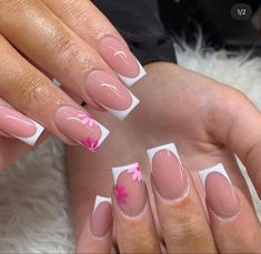 French V Nail Designs, Squared Acrylics, French Manicure Ideas, Holiday Acrylic Nails, Girly Acrylic, Spring Acrylic Nails, Simple Gel Nails