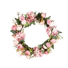 a pink flower wreath on a white background