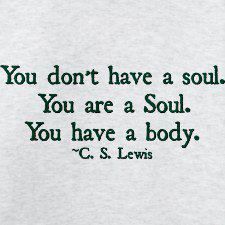 a quote from c s lewis on soul and body, with the caption you don't have a soul