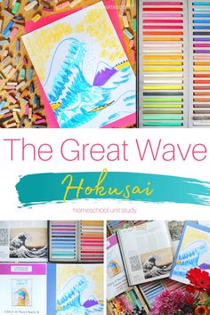 the great wave art project with colored pencils and crayons