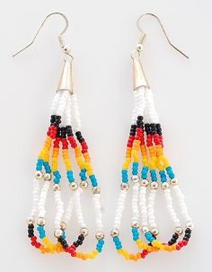 Handmade triple hoop beaded earrings.   Artist:   Lawrence Chavez (Navajo) Signed:  no. Size:  3 1/2 inches tall by 1 inch maximum width. Navajo Beaded Earrings, Native American Beadwork Earrings, Hoop Beaded Earrings, Handmade Beaded Earrings, Handmade Earrings Beaded, Beaded Earrings, Bead Work, Nativity, Native American