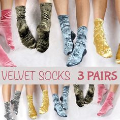 3 Pairs Pack of our bestseller Luxurious Velvet Socks Special Value, by buying 3 pairs you will save about 40% regular price! Will make beautiful gift Pick your favorite color variations listed here or message me if you would like to have other color variations.  If you need multiple sizes in one pack, please leave a note in your order specifying sizes and colors, otherwise, all three pairs will come in one size you choose Note: this offer only available for 5 colors listed here.  - Handmade luxurious stretch velvet socks - Sewn with uniquely created pattern to fit your feet best - Come in 3 sizes: Small, Medium, Large SMALL fits:         US: 6 - 7.5, EU: 35.5 - 37.5, UK: 4 - 5.5 MEDIUM fits:      US: 8 - 9.5, EU: 38 - 40.5, UK: 5.5 - 7 LARGE  fits         US: 10 - 12.5, EU: 42 - 45, UK: 8 Hosiery Dress, Mauve Velvet, Velvet Socks, Sock Shop, Stretch Velvet, Dress Socks, Womens Dress, Colour List, Casual Socks