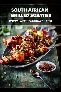 South African Grilled Sosaties BBQ Recipe South African Bbq Recipes, Chicken Sosaties South African Recipes, Bbq Recipe, Grilled Lamb, On A Stick, African Food, A Stick, Bbq Recipes