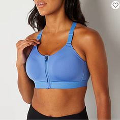 Give Yourself Extra Support During A Workout With This Xersion Train Women's Sports Bra. This High-Support Sports Bra Is Made From A Smooth Stretch-Jersey Fabric With A Zip-Front Closure, Wide, Adjustable Straps, And A Racerback Design Featuring A Keyhole Cut-Out. Pair It With Your Favorite Pair Of Training Leggings. Bra Type: Sports Features: Zip Front, Full Support, Racerback, Adjustable Straps, Moisture Wicking Closure Type: Zipper Support: High Support Fiber Content: 83% Polyester, 17% Spand Blue Compression Sporty Activewear, Blue Sports Bra With Light Support, Blue Sporty Sports Bra With Light Support, Blue Athleisure Activewear With Light Support, Sporty Blue Sports Bra With Light Support, Light Blue Compression Activewear For Gym, Functional Blue Sports Bra For Gym, Sweat Resistant Blue Activewear For Gym, Blue Sweat-resistant Athleisure Activewear