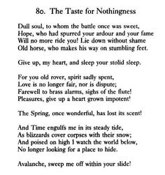 a poem written in black and white with an image of the words,'80 the taste for nothingness '