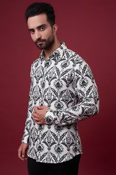 Charcoal Grey Cotton Satin Digital Printed Shirt Design by Siddhartha Bansal Men at Pernia's Pop Up Shop 2023 Siddhartha Bansal, Floral Digital Print