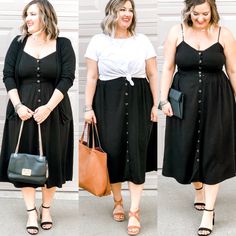 See how I styled this $35 LBD 3 different ways this summer! | Summer Style | Spring Style | Affordable Style | Take A Peak Dress With Buttons, Grunge Vintage, Mode Chic, Moda Plus, Style Spring, Moda Plus Size, Plus Size Fashion For Women