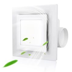 a square light switch with green leaves coming out of the outlet and on it's side