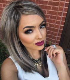 Brown Hair With Silver Highlights, Gray Balayage, Bronde Balayage, Blending Gray Hair, Gray Hair Highlights, Brown Hair With Highlights, Dark Brown Hair, Brown Hair Colors, Grey Hair