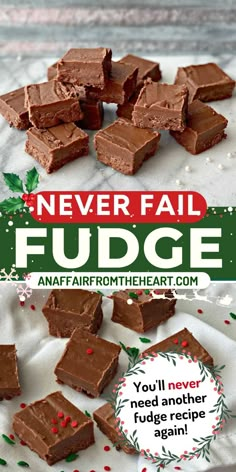 Never Fail Fudge squares stacked on a white surface. Never Fail Fudge, Old Fashioned Chocolate Fudge, Creamy Fudge Recipe, Recipes Using Marshmallows, Fudge With Marshmallow Cream, Chocolate Fudge Recipes Easy, Best Chocolate Fudge Recipes, Marshmallow Fudge Recipe, Best Fudge Recipe