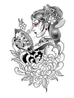 Tato Irezumi, Japanese Geisha Tattoo, Line Drawing Tattoos, Geisha Tattoo Design, Geisha Tattoo, Arm Temporary Tattoos, Traditional Japanese Tattoos, Japanese Sleeve Tattoos