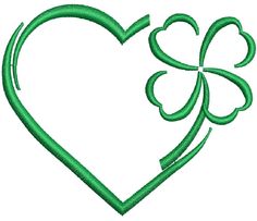 a green heart with four leaf clovers on it's side, in the shape of a shamrock