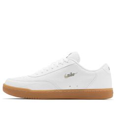 The Nike Court Vintage Premium 'White Gum' is a classic silhouette that perfectly encapsulates the essence of 80s tennis-inspired leisure and fashion. The sleek leather upper is complemented by a micro-brand logo for a relaxed look and feel, while the rubber sole provides cushioning and comfort. This timeless sneaker is perfect for casual wear, and is sure to become a staple in any wardrobe. The White/BrownYellow colorway is inspired by the classic style of the 80s, and is sure to make a statement. (SNKR) Nike Retro Leather Skate Shoes, Retro Nike Leather Skate Shoes, Nike Classic Skate Shoes With Perforated Toe Box, Classic Skate Shoes For Sports, Classic Skate Shoes With White Gum Sole, Nike Classic Low-top Skate Shoes, Classic Nike Low-top Skate Shoes, Classic Nike Skate Shoes With White Sole, Classic Leather Skate Shoes