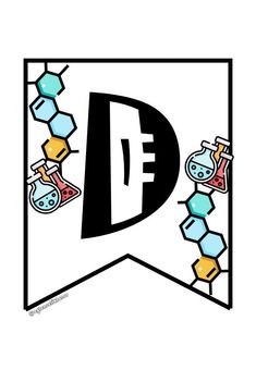 the letter d is surrounded by many different objects in black, white and yellow colors