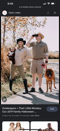 an image of two people and a dog on the same page, with text that reads zookeepers their little monkey visit our family halloween